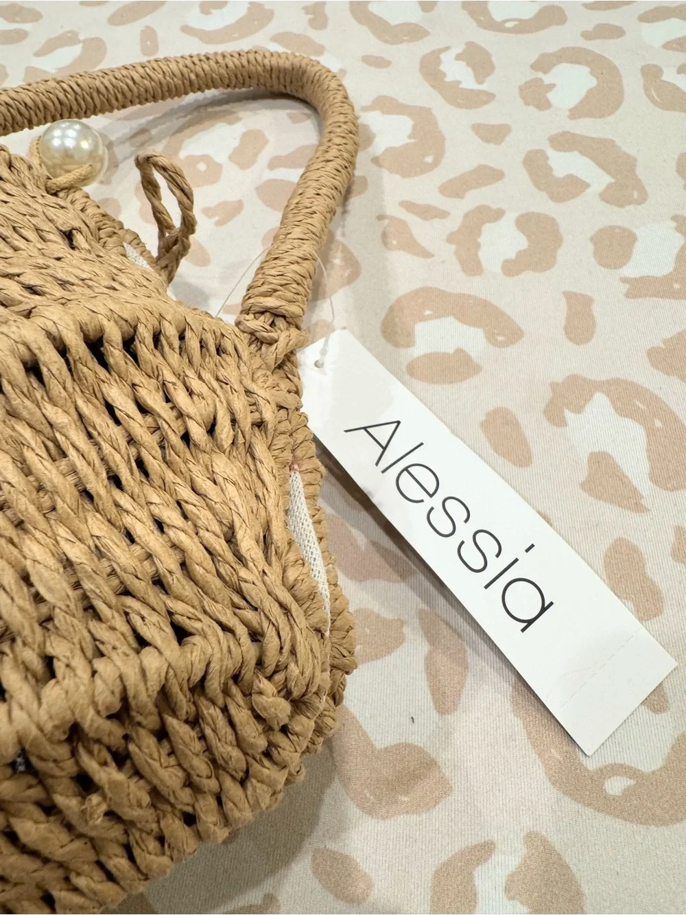 Woven Raffia Basket Handbag Pearl Clasp Coastal Resort Summer Purse